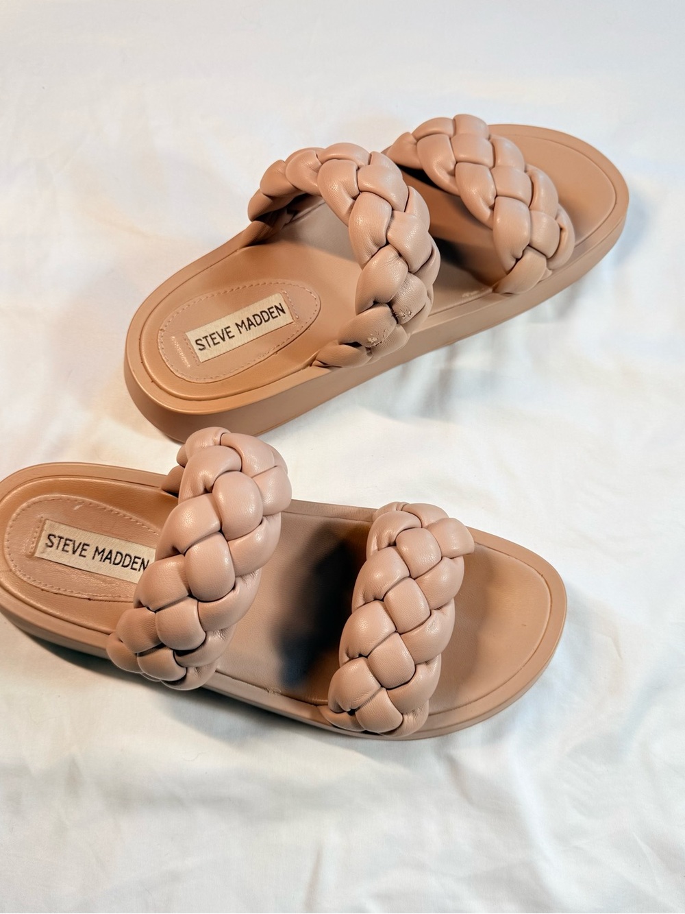 Steve Madden Braided Two-Strap Platform Slide Sandals – Nude / Blush – Size 8M